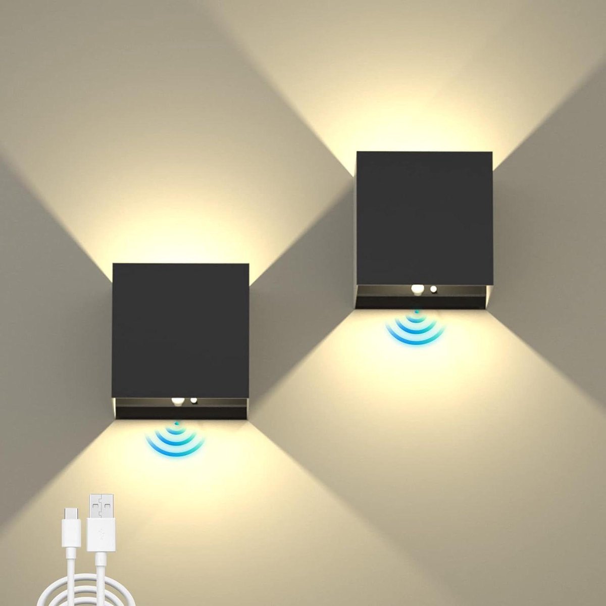 Wandlamp met bewegingsmelder en accu - draadloos en energiebesparend