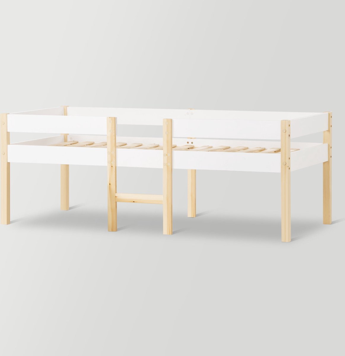 Merax Kinderbed met Valbescherming 90x190 cm - Massief Grenenhout - Wit met Eiken Bruin