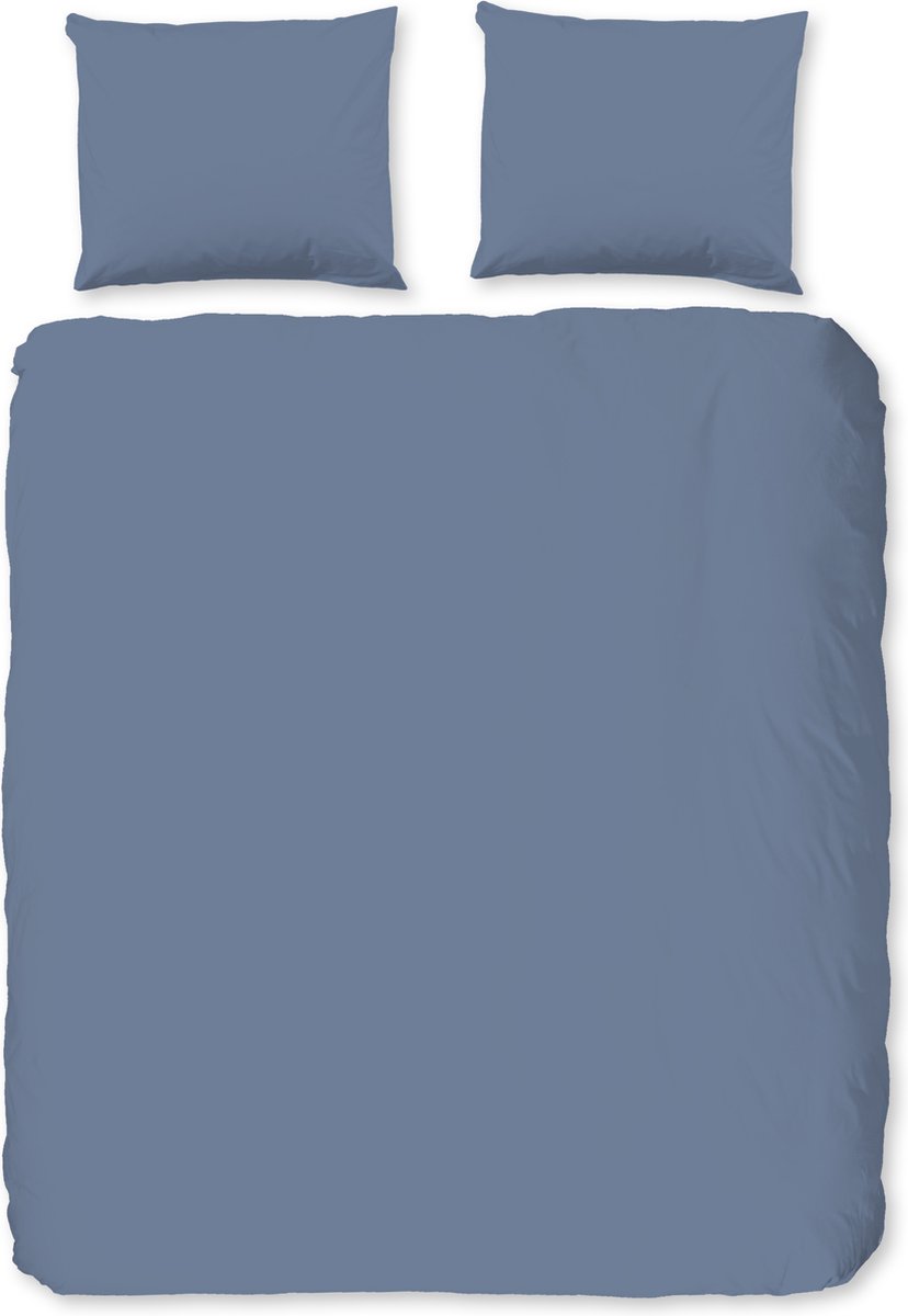 Good Morning dekbedovertrek effen kleur - Lits jumeaux 240x200/220 cm - Blauw - 100% Katoen flanel