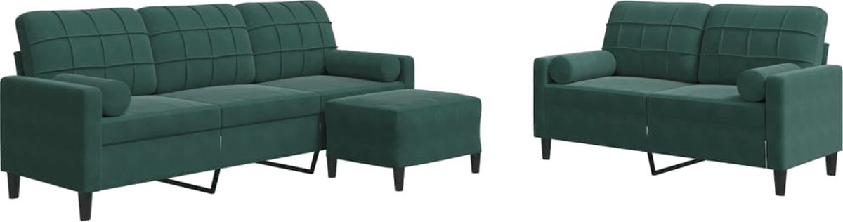 vidaXL - 3-delige - Loungeset - met - kussens - en - bolsters - fluweel - donkergroen