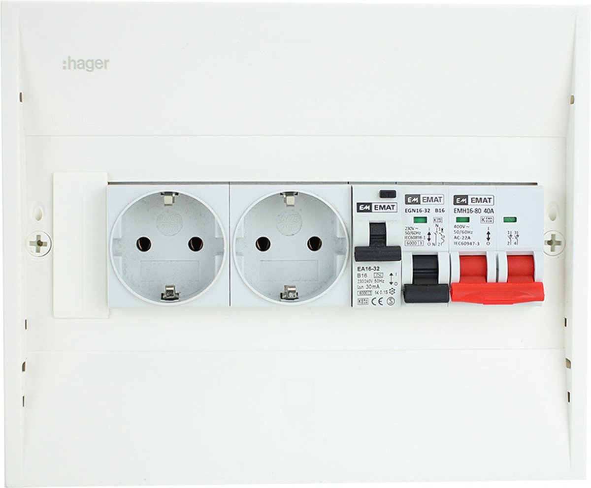 EMAT PV-verdeler B16 groep met B16 alamat, 2x WCD en hoofdschakelaar (PV0011)