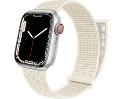 Strap-it Nylon Loop band - Geschikt voor Apple Watch -Series 1/2/3/4/5/6/7/8/9/10/11/SE/SE2/SE3/Ultra (2/3) - Sterrenlicht / Starlight - Nylon bandje met klittenband - Stof iWatch bandje voor maat: 44mm / 45mm / 46mm / 49mm