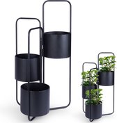 Plantenstandaard Metaal Zwart 3-Niveaus 33x24x57 cm - Plantenrek voor Bloempotten