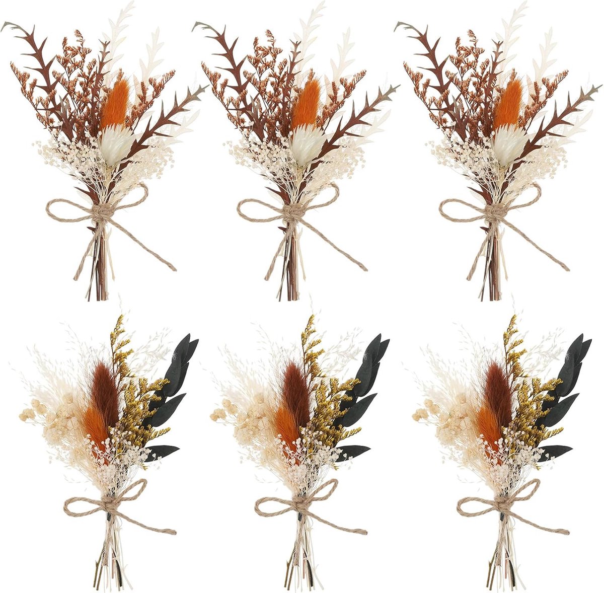 6 bundels met kleine gedroogde bloemenboeketten, gedroogde bloemen, klein voor fotolijsten, doe-het-zelf thuisfeest- en bruiloftsdecoratie (wit/geel)