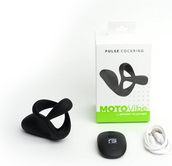 MOTOVibe - Pulse - Anneau pénien vibrant avec étireur de Ball et chatouilleur - Zwart