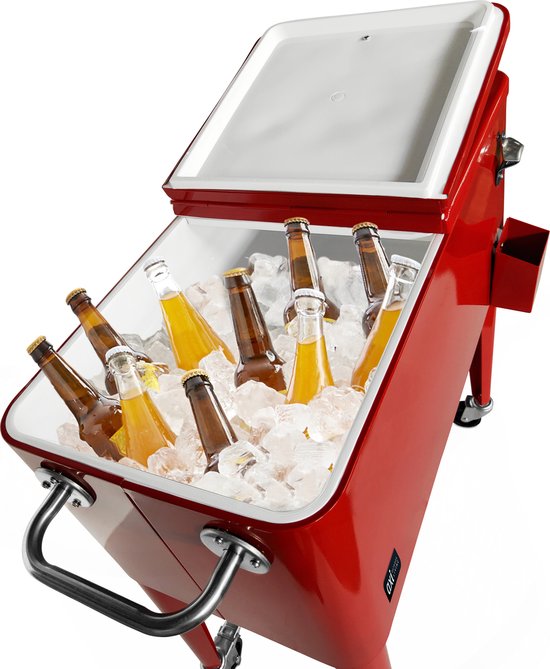 AXI Retro Cooler Rood - Koeler met wielen - 76L inhoud - Koelbox met aftapkraan