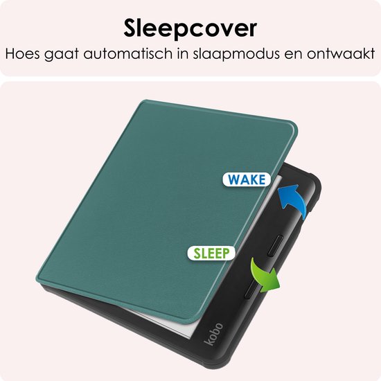 Hoes Geschikt voor Kobo Libra Colour Hoesje Bookcase Cover Book Case Hoes Sleepcover Met Screenprotector - Donkergroen van EAZY CASE — afbeelding 3