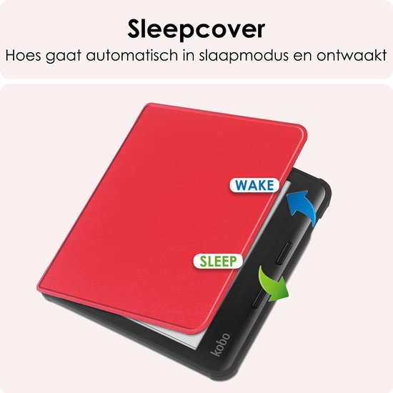 Hoes Geschikt voor Kobo Libra Colour Hoesje Bookcase Cover Book Case Hoes Sleepcover - Rood van iMoshion — afbeelding 3