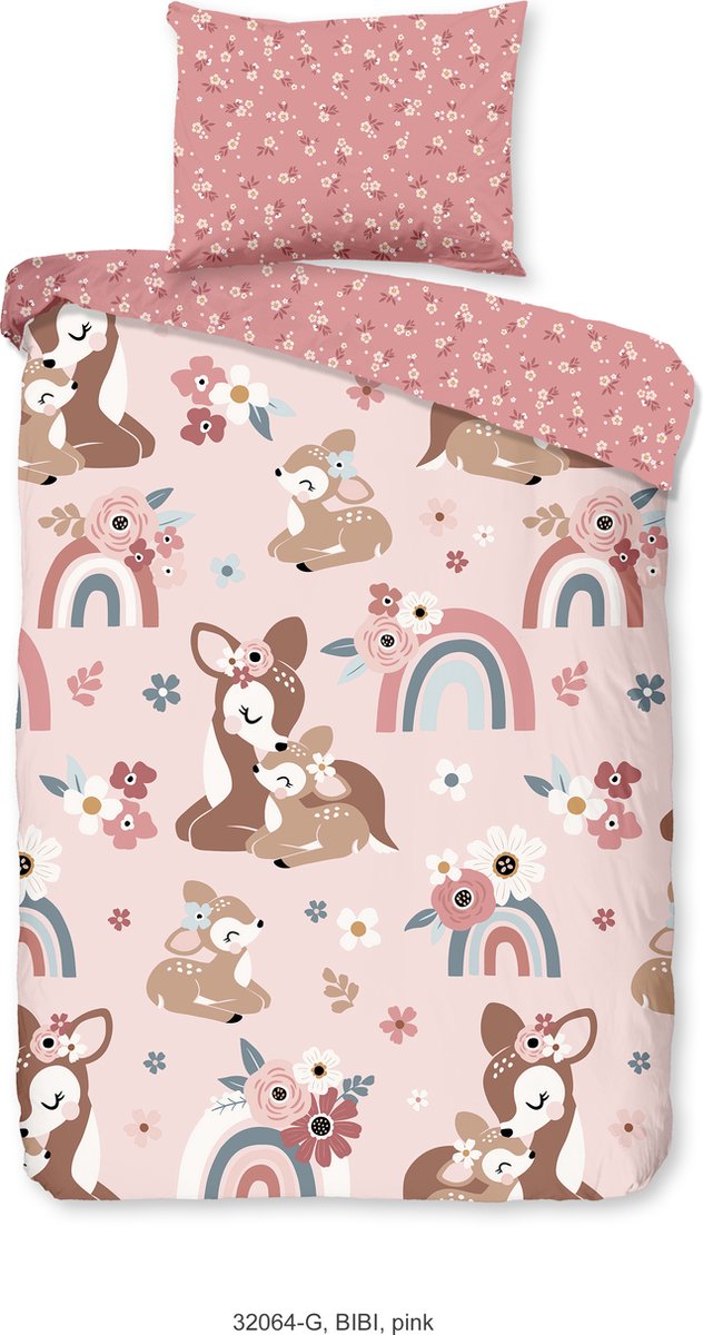 Good Morning dekbedovertrek bambi hert - Ledikant/ baby - Roze - 100% Katoen renforce Pink