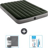 Intex Airbed Set - Lit double - 137 x 191 x 25 cm - Vert - Avec pompe à pied intégrée + Hoeslaken Anthracite + Kit de réparation