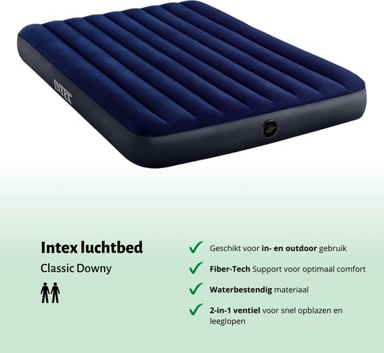 Intex Luchtbed - 2-Persoons - 152 x 203 x 25 cm cm - Blauw - Inclusief Pomp - Hoeslaken en Reparatieset van Intex — afbeelding 5