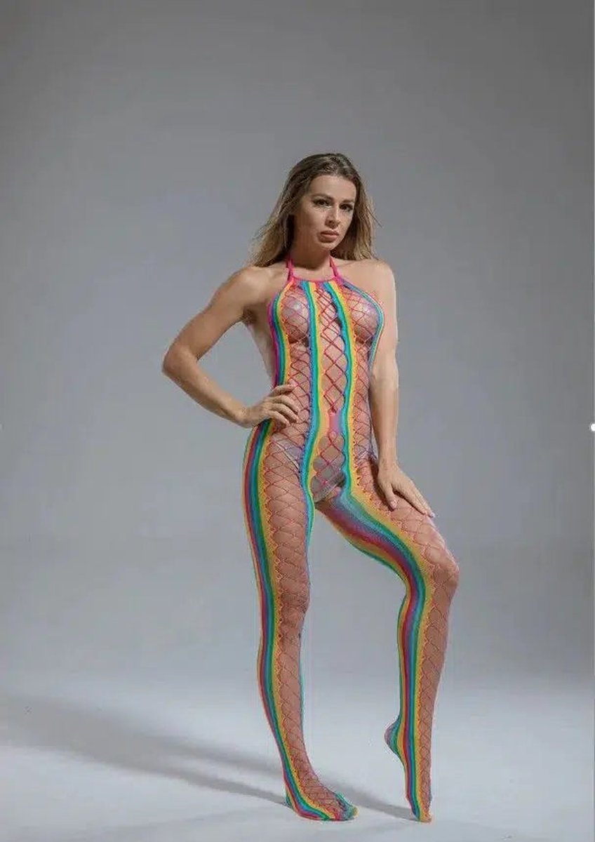 Goedkoopste Cindylove - Bodystocking - Catsuit met Rijgveter Illusie - One size - Rainbow