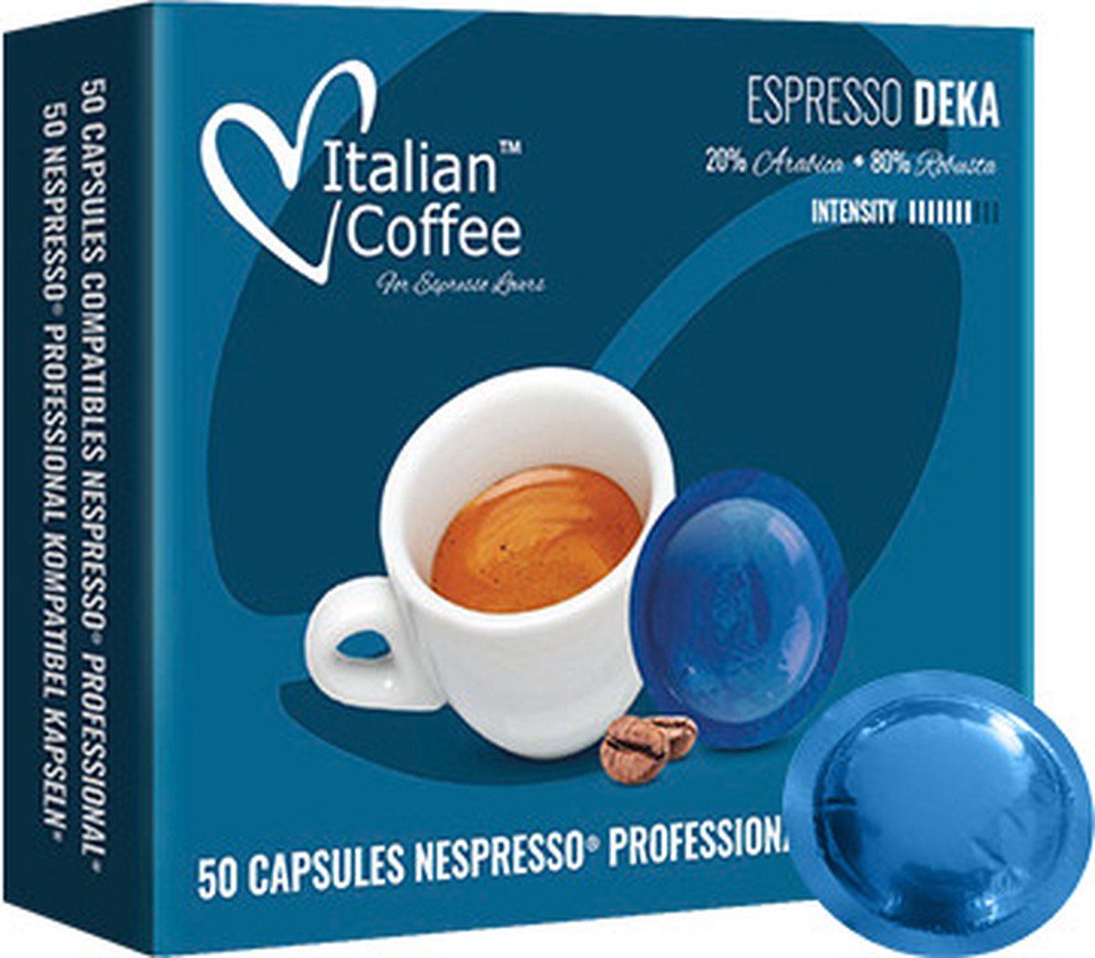 Nespresso PRO compatibel koffiecups - 100 Decaf espresso koffie - Italian Coffee Deka Cafeinevrije koffie