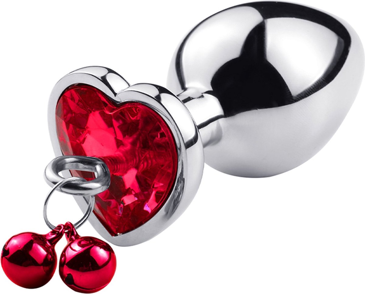 Fixxx - Hartvormige Aluminium Buttplug met Belletjes en Leiband - Maat M - Rood