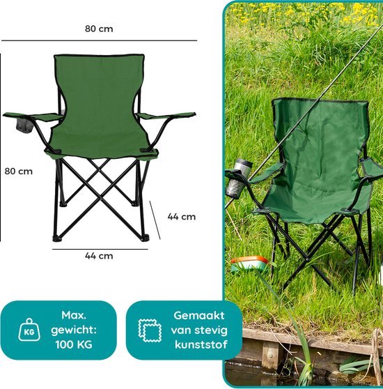 EASTWALL Opvouwbare Kampeerstoel - 2 Stuks - Visstoel - Multifunctionele vouwstoel - Campingstoel met bekerhouder - Tuinstoel - Klapstoel - Max 100 kg - Groen van EASTWALL — afbeelding 4