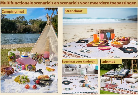 Couverture de pique-nique ZYLARO, 200x200cm, imperméable double face, adaptée à la machine à laver, couverture de plage portable sans sable, pour camping, parc, jardin, plage, pique-nique, randonnée, barbecue, nouveau motif Santorini