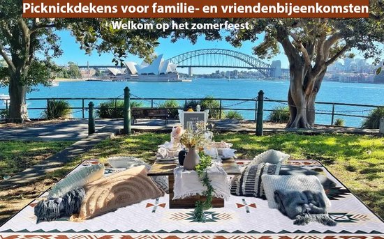 Couverture de pique-nique ZYLARO, 200x200cm, imperméable double face, adaptée à la machine à laver, couverture de plage portable sans sable, pour camping, parc, jardin, plage, pique-nique, randonnée, barbecue, nouveau motif Santorini