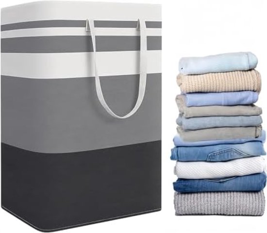 Horizontale strepen wasmand mand waterdichte vuile kleding mand opvouwbare wasbak kleding tas met handgrepen vrijstaande wasmand voor badkamer slaapkamer slaapzaal
