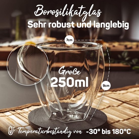ERBO Cappuccinokopjes, 250 ml, dubbelwandige latte
