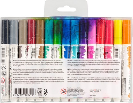 Stylo pinceau Talens Ecoline , étui de 15 pièces, assorti