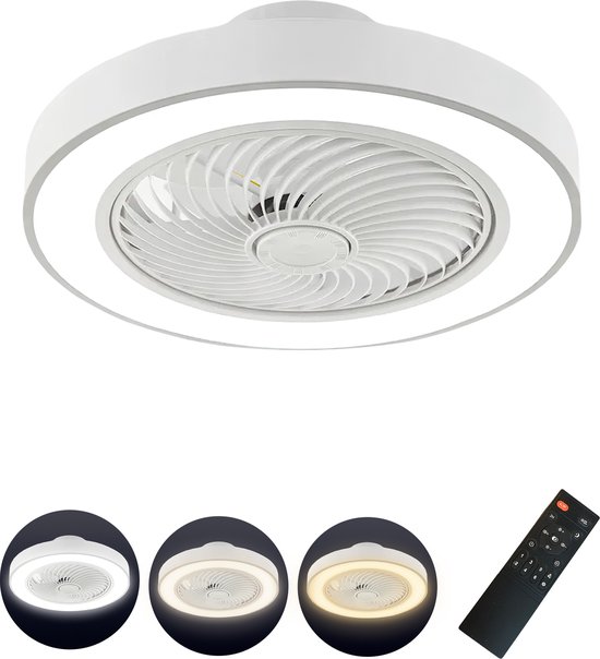 Plafondventilator met verlichting - plafondventilator - plafondlamp - ventilator - led - 6 standen - afstandsbediening - wit