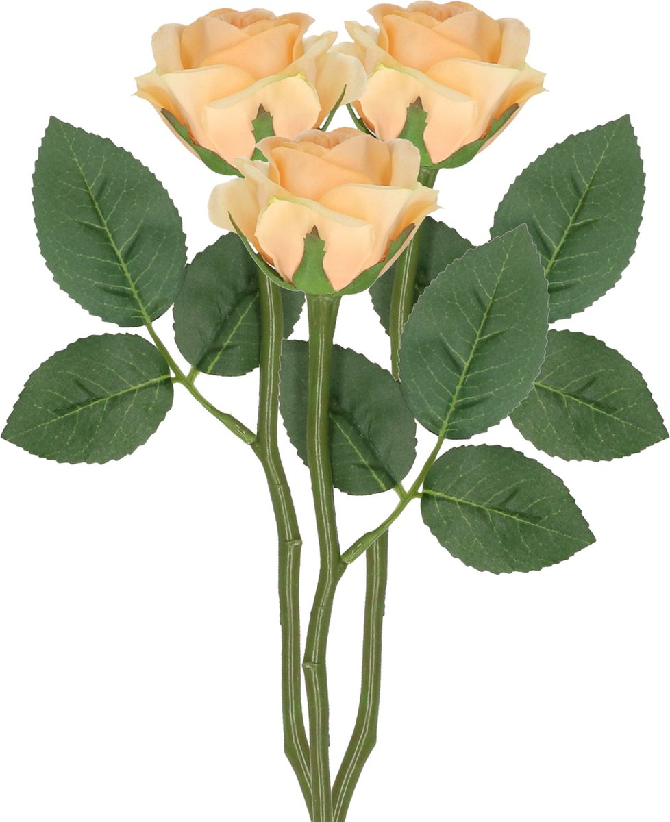 Top Art Kunstbloem roos Nina - 3x - perzik kleur - 27 cm - kunststof steel - decoratie bloemen Perzik oranje