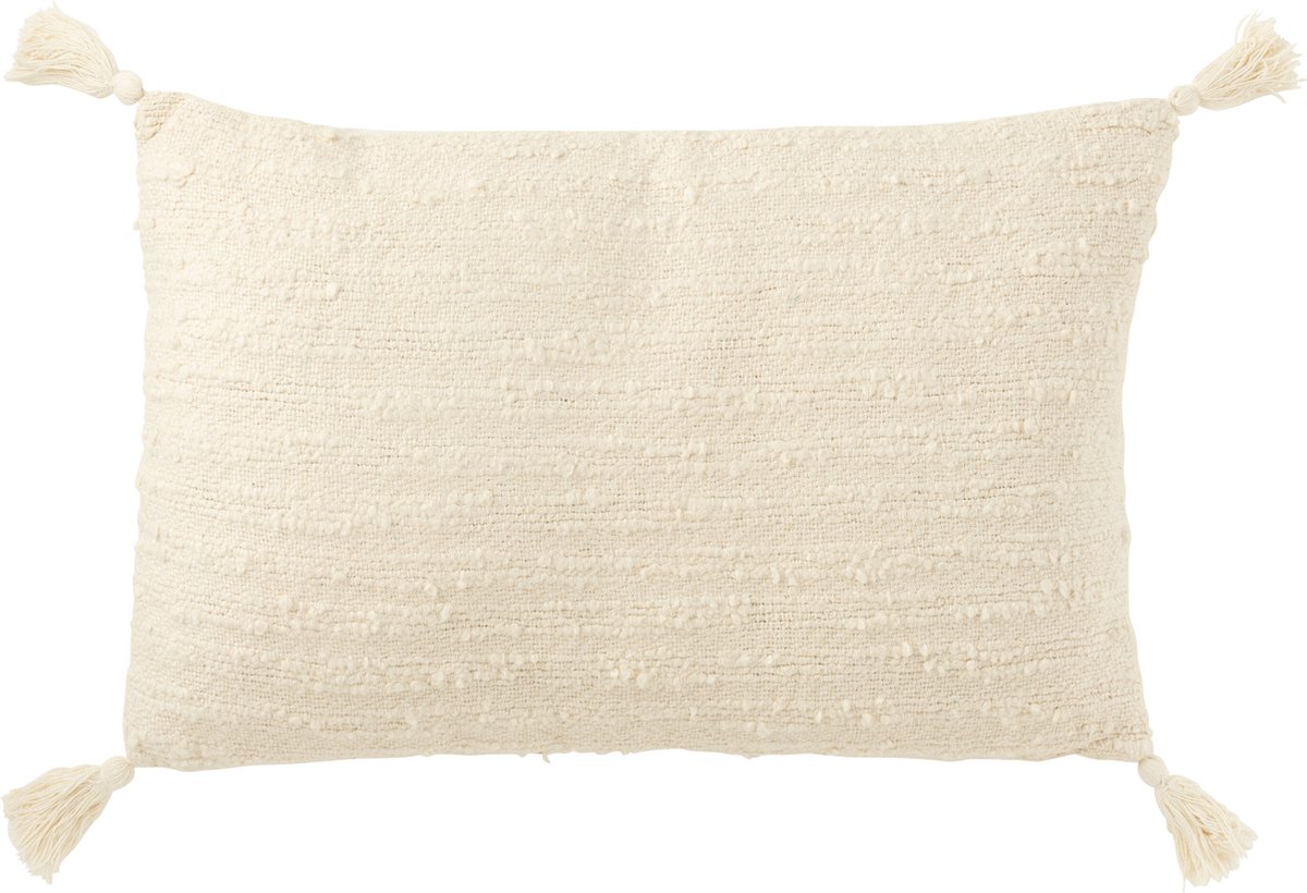 J-Line kussen Rechthoek + Kwasten - katoen - creme Beige