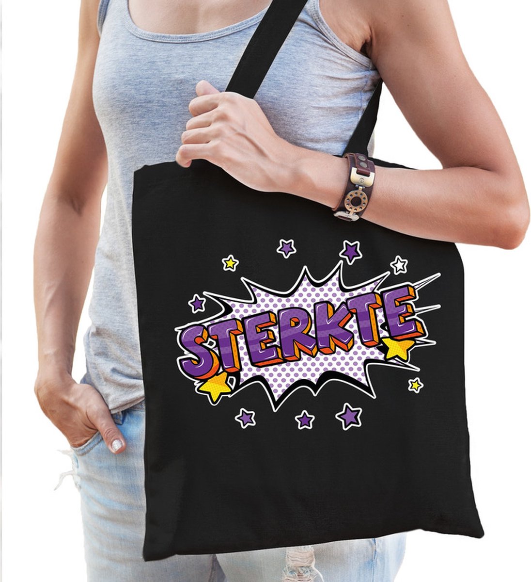 Sterkte katoenen beterschap cadeau tas zwart voor dames - kado / tasje / shopper