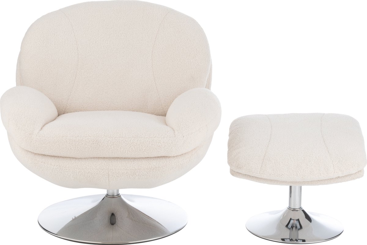 J-Line zetel Relax + Voetbank - metaal/multiplex - creme/zilver Beige