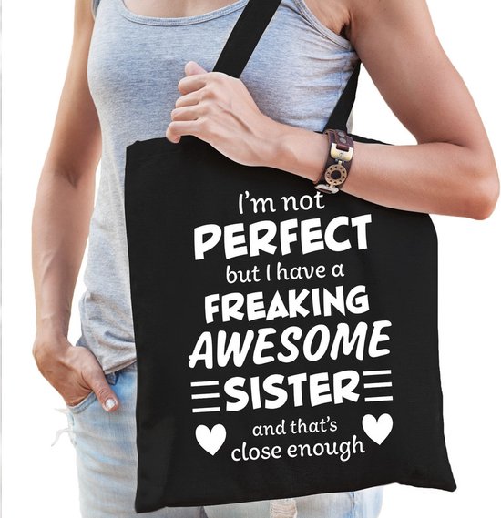 freaking awesome sister geweldige zus cadeau tas zwart voor dames kado tas tasje. bol