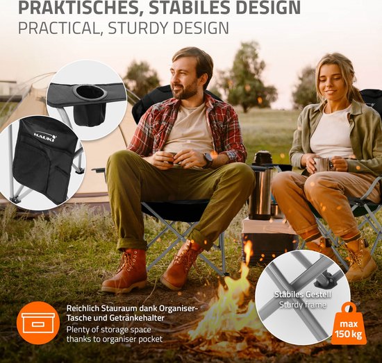 Opvouwbare campingstoel tot 150 kg zwart met bekerhouder incl. draagtas Hauki — afbeelding 5