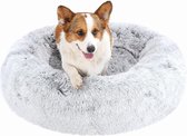 Orthopedisch rond hondenbed - Hondenkussen voor kleine honden - Donut hondensofa - Kattenbed voor knuffelige huisdieren - Wasbaar - 70 cm diameter - Lichtgrijs fluffy dog ​​bed