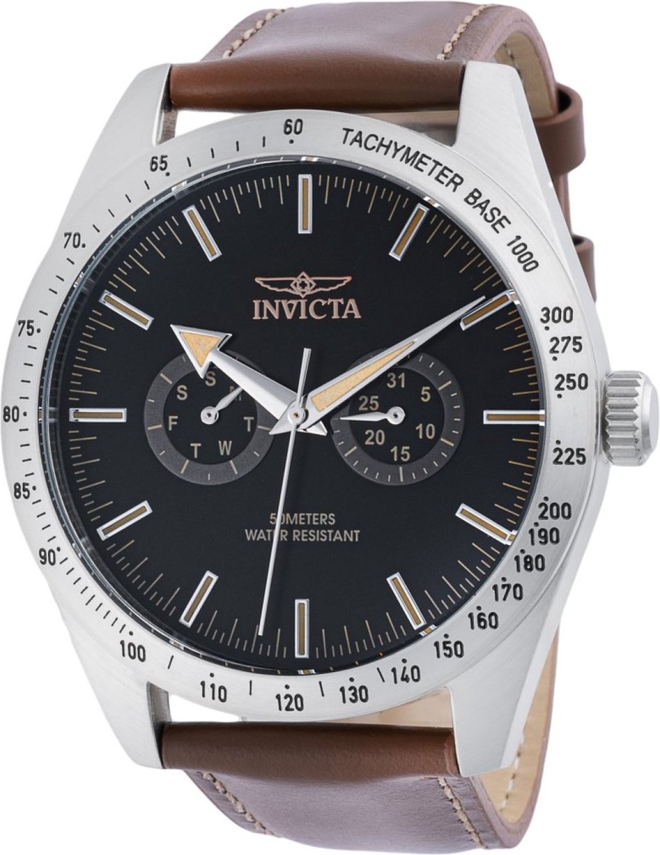 Invicta Specialty 45973 Heren Horloge - Waterdicht - Analoog - Quartz Uurwerk - Roestvrij Staal met zwarte Wijzerplaat - 44mm