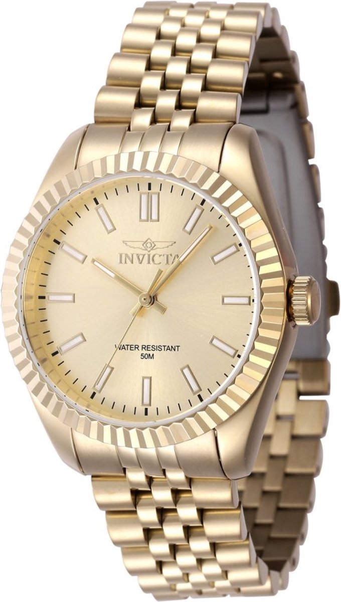 Invicta Specialty 47507 Dames Horloge - Waterdicht - Analoog - Quartz Uurwerk - Roestvrij Staal met gouden Wijzerplaat - 36mm