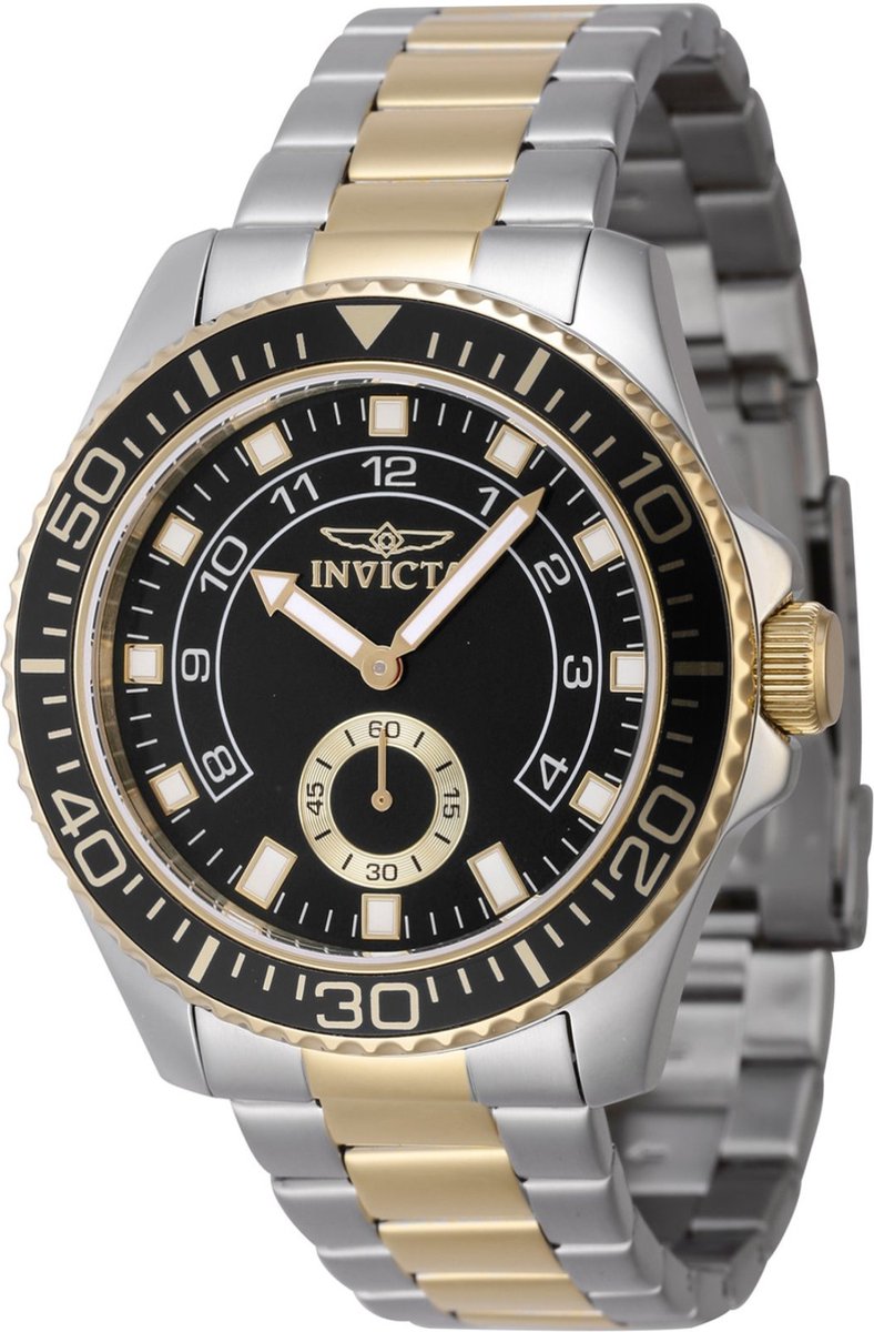 Invicta Pro Diver 47128 Heren Horloge - Waterdicht - Analoog - Quartz Uurwerk - Roestvrij Staal met zwarte Wijzerplaat - 44mm
