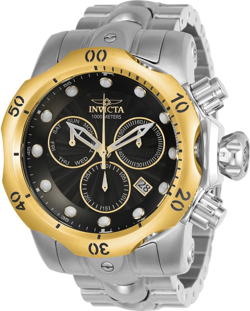 Invicta Venom 23889 Heren Horloge - Waterdicht - Analoog - Quartz Uurwerk - Roestvrij Staal met zwarte Wijzerplaat -54mm