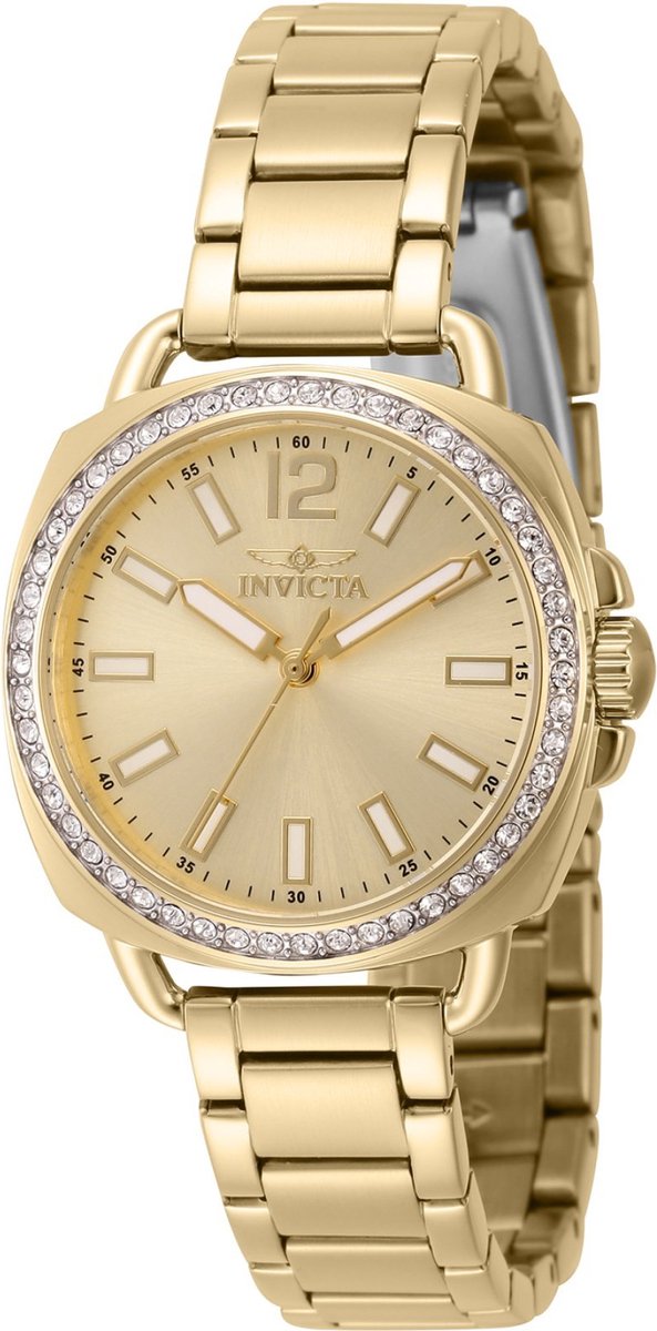 Invicta Wildflower 46342 Dames Horloge - Waterdicht - Analoog - Quartz Uurwerk - Roestvrij Staal met gouden Wijzerplaat - 32mm