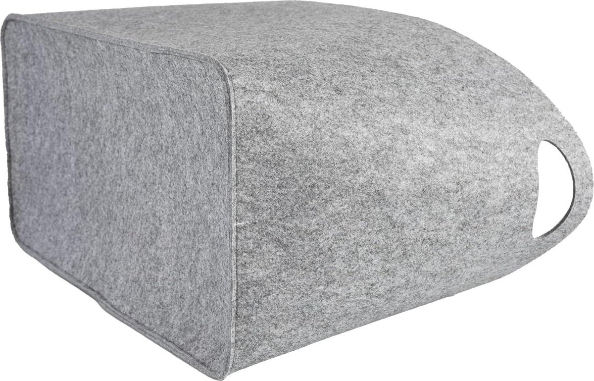 Haardhoutmand, vilten mand voor haardhout, XL brandhoutmand, houten mand van vilt, opvouwbaar, met versterkte houten handgreep, voor boodschappen, kranten of brandhout, 45 x 32 x 40 cm, donkergrijs