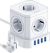 Cube 9-in-1 Power Strip with USB Ports and Switch - 5 Sockets, Surge Protection - White