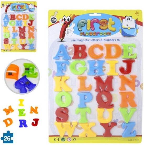 Alfabet letters A-Z in verschillende kleuren, magnetisch, 4cm.