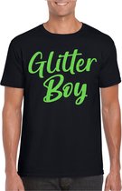 Bellatio Decorations Verkleed T-shirt voor heren - glitter boy - zwart - groen glitter - carnaval XL