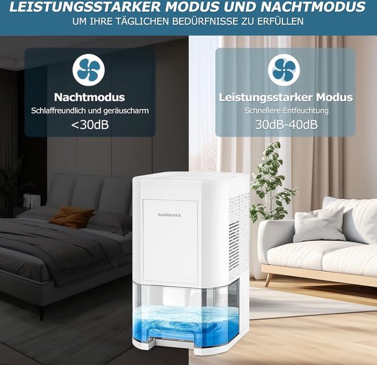 QEXREED Kleine luchtontvochtigers voor thuis, 1200 ml, draagbare luchtontvochtiger met 7 kleurrijke LED, automatische uitschakeling, elektrische en ultrastille luchtontvochtigers voor het drogen van