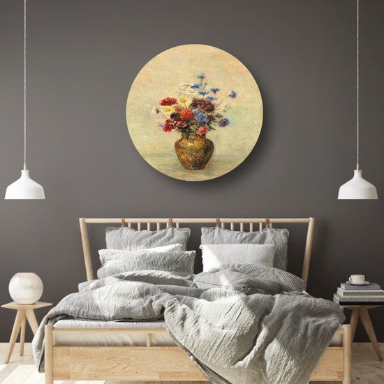 Bloemen in een vaas - Odilon Redon muurcirkel - Bloemen schilderij - Wandcirkels Natuur - Schilderijen industrieel - Rond schilderij - Kantoor accessoires muurcirkel forex 70x70 cm