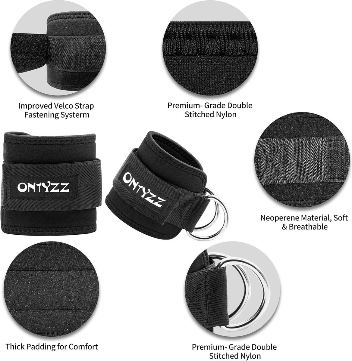 Sangle De Cheville Ajustable 2 Pièces – Anneaux En D, Rembourrée, Capacité 100 Kg, Pour Machine à Câble