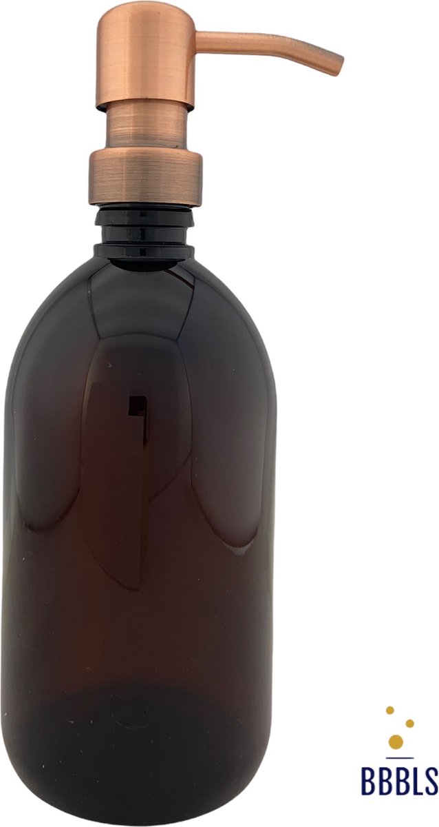 BBBLS® Design Dispenser "Blanco" | Bruin Kunststof | 500ml | RVS / Metaal Pomp Koper | Zeeppomp | Zeepdispenser | Zeephouder