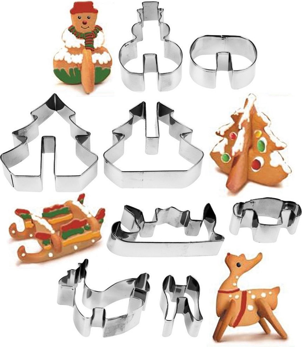 Koekjessnijders Edelstaal Kerst 3D 8 delig - Vormen - Uitsteekvorm - Cookie - Cutter - Uitsteekvormpjes - Koekjes - Bakken - Koekjessnijder