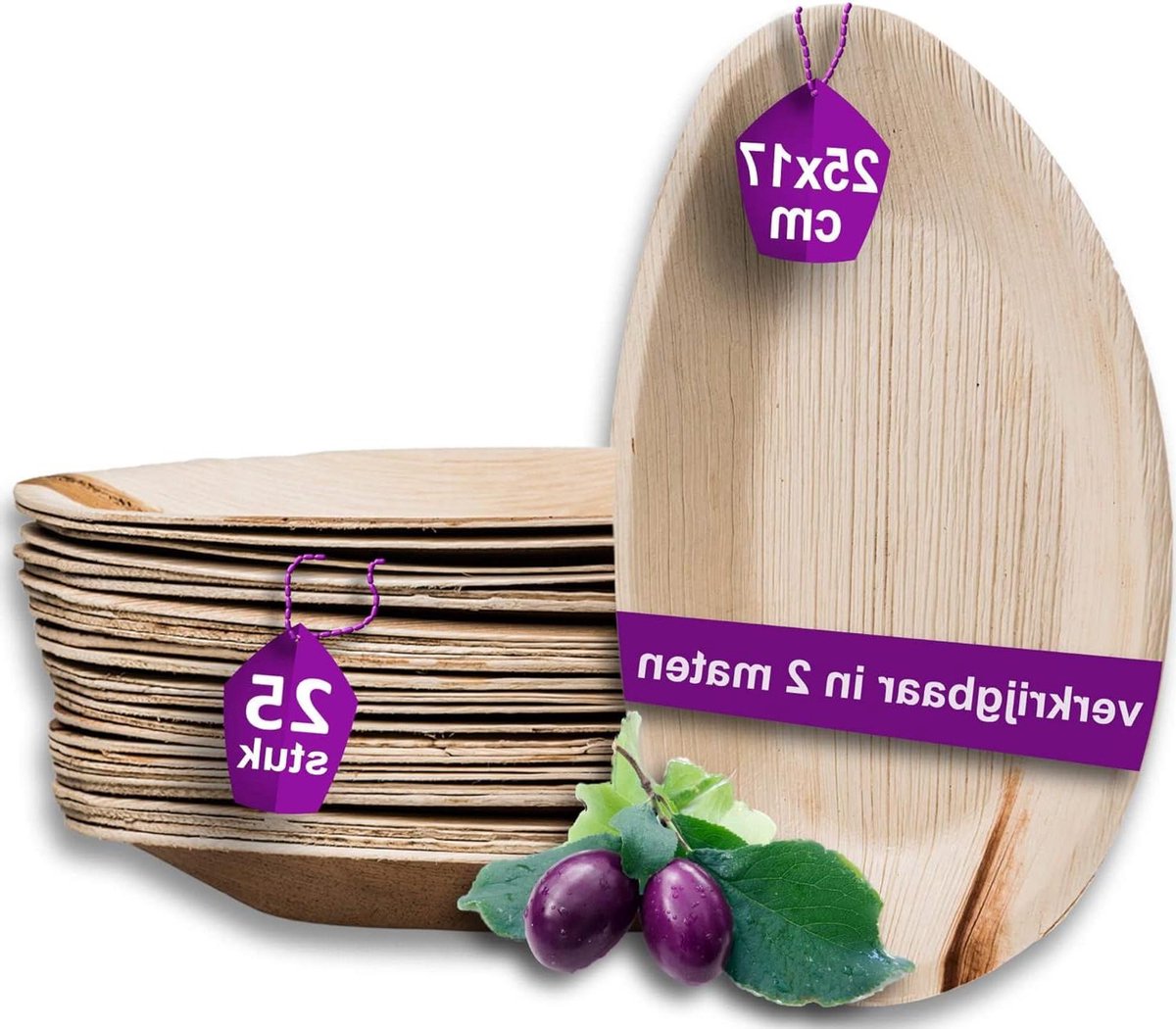 Bio Palmblad Bord - Ovaal 25cm - Composteerbaar Servies - Milieuvriendelijke Borden - 25 Stuks