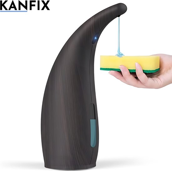 Distributeur de savon automatique KanFix® - Pompe à savon - avec capteur - Distributeur de savon - Bois foncé - Zwart