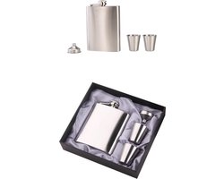 Go Go Gadget - RVS heupfles - Zakflacon - 210ml - Inclusief trechter + 2 maatbekertjes - Drinken on the go - Cadeau - Kado - Verjaardag - Kerst - Sinterklaas - Verpakt in giftbox