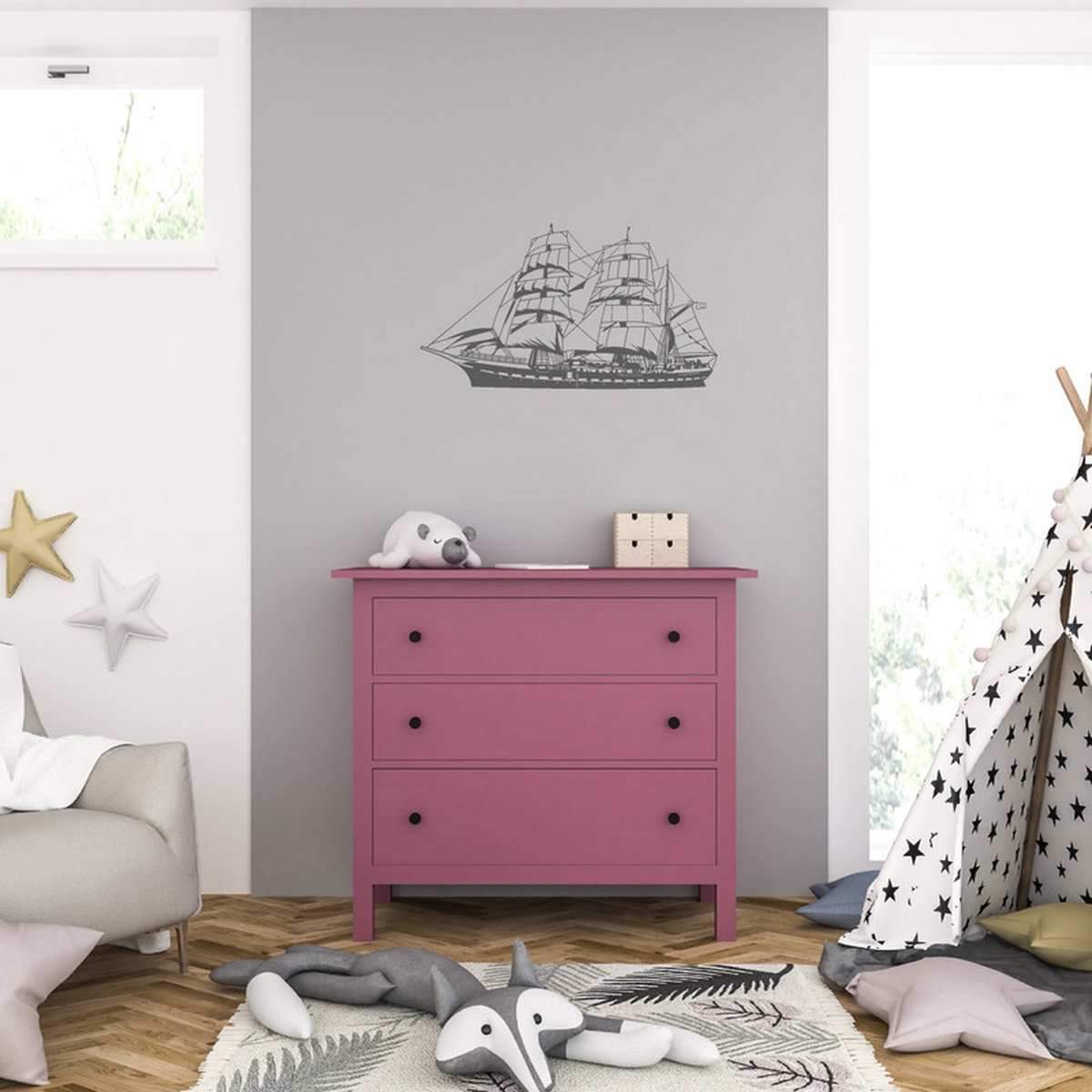 Muursticker - Schip - 58 x 104 - Antraciet